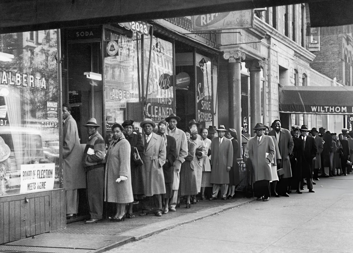 Voters Queuing To Cast Ballots, Harlem, 1954.