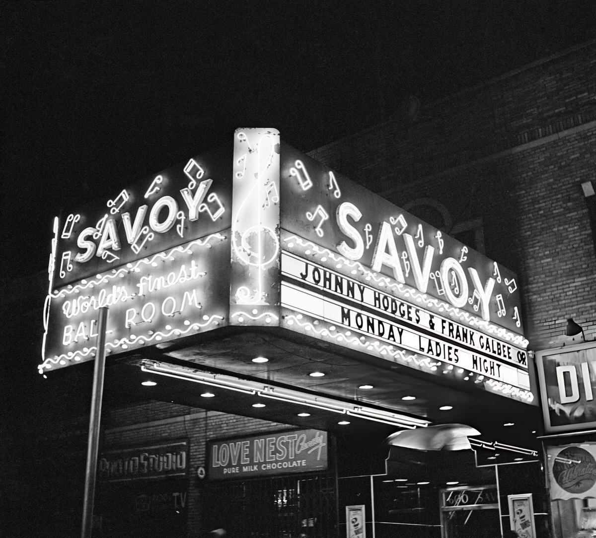 Savoy Ballroom Advertising Johnny Hodges And Frank Galbee, Harlem, 1955.