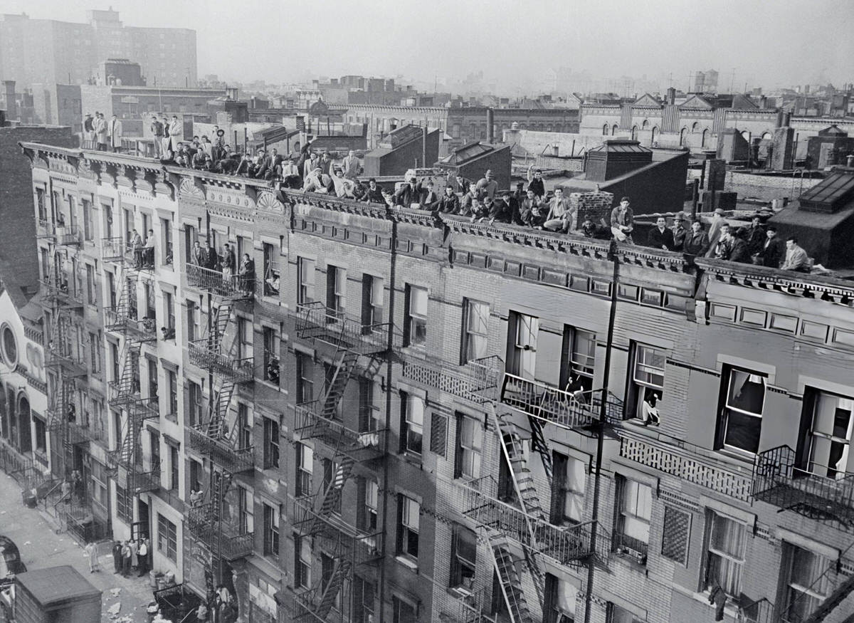 Residents Watching A Gun Battle Between August Robles And Police From Rooftops And Fire Escapes, Harlem, 1956.