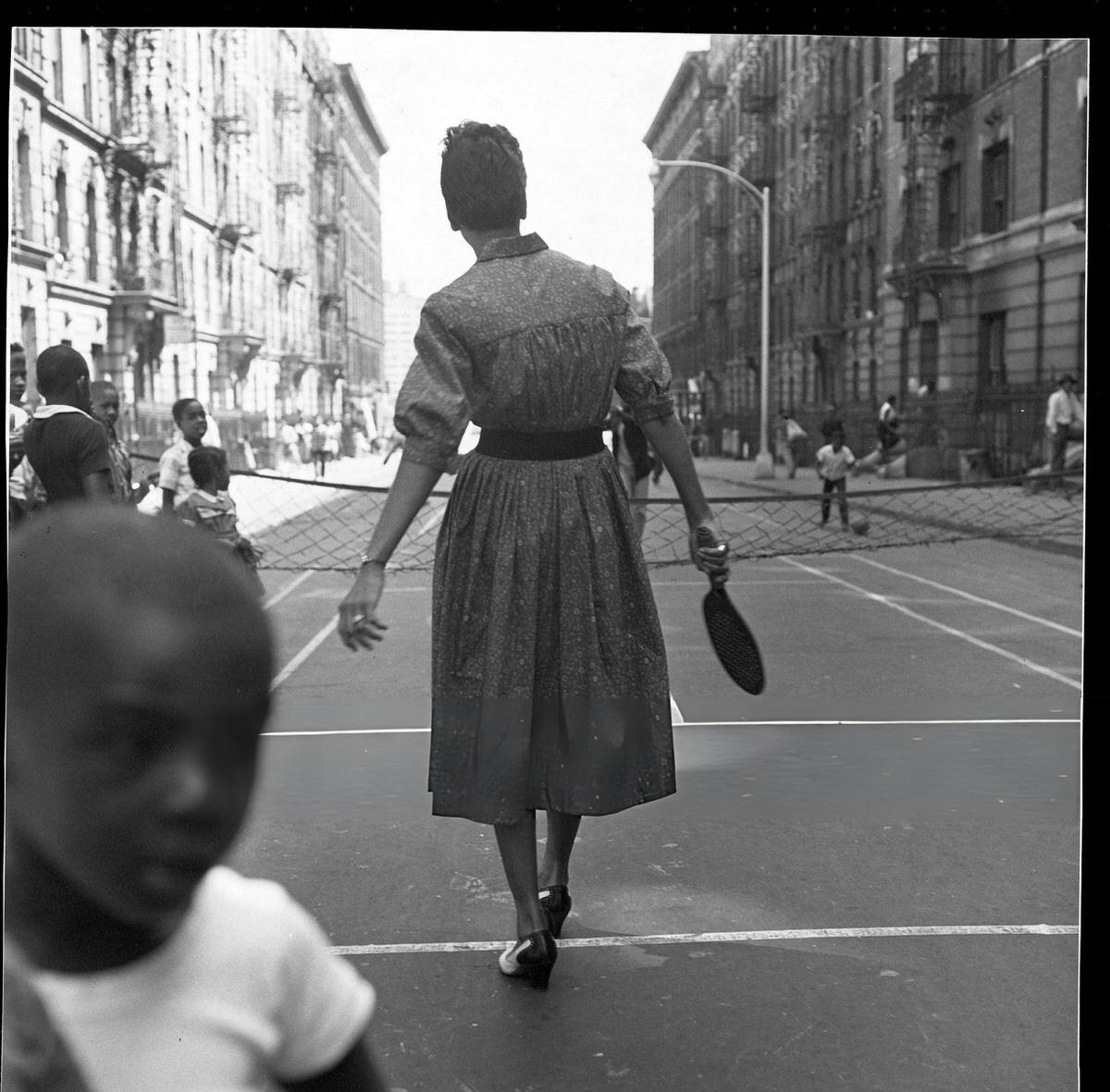 Althea Gibson Playing Paddle Ball With Children On A Harlem Street, 1950S.