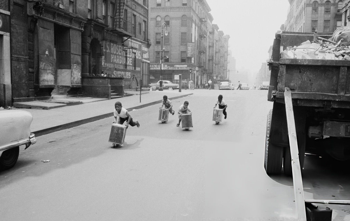 Children Playing On Makeshift Go-Carts, Harlem, 1957.