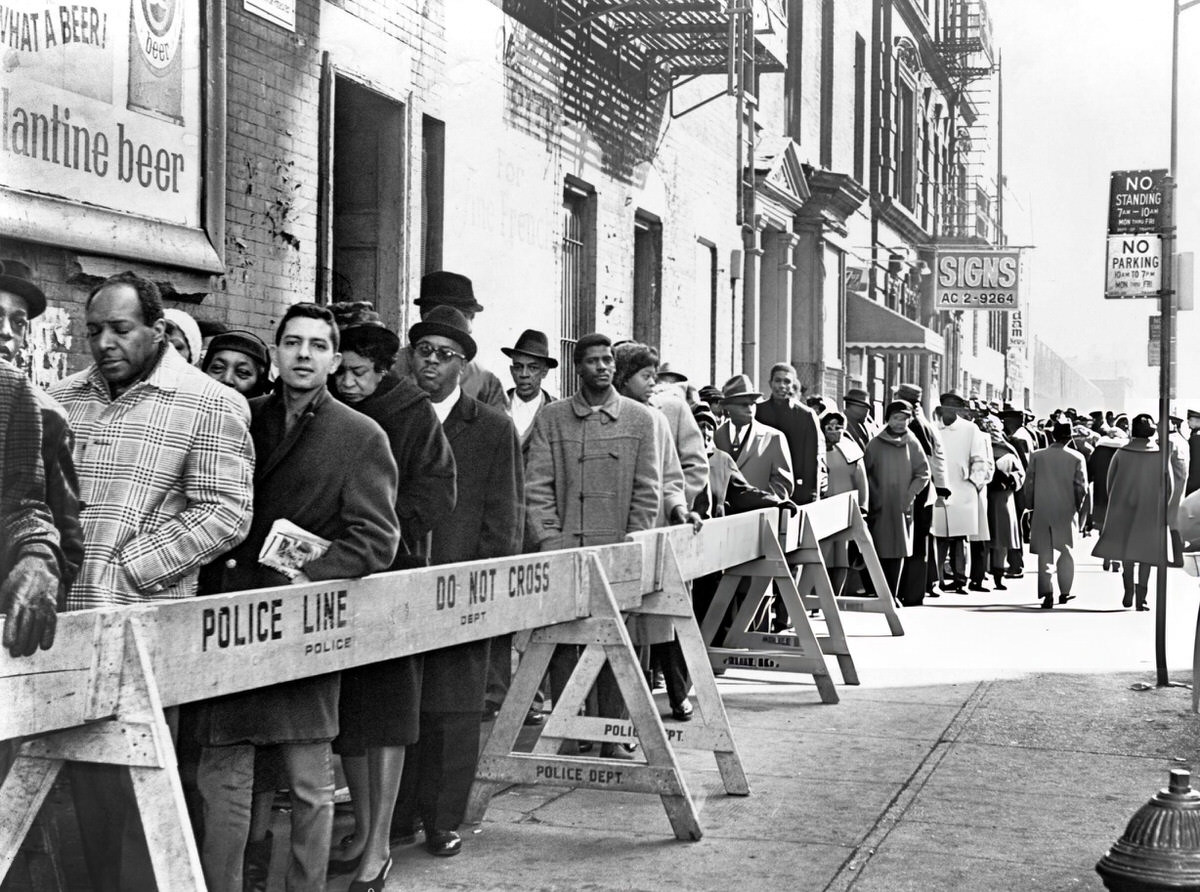 People Lined Up At The Unity Funeral Chapel For The Funeral Of Malcolm X, Harlem, 1965.