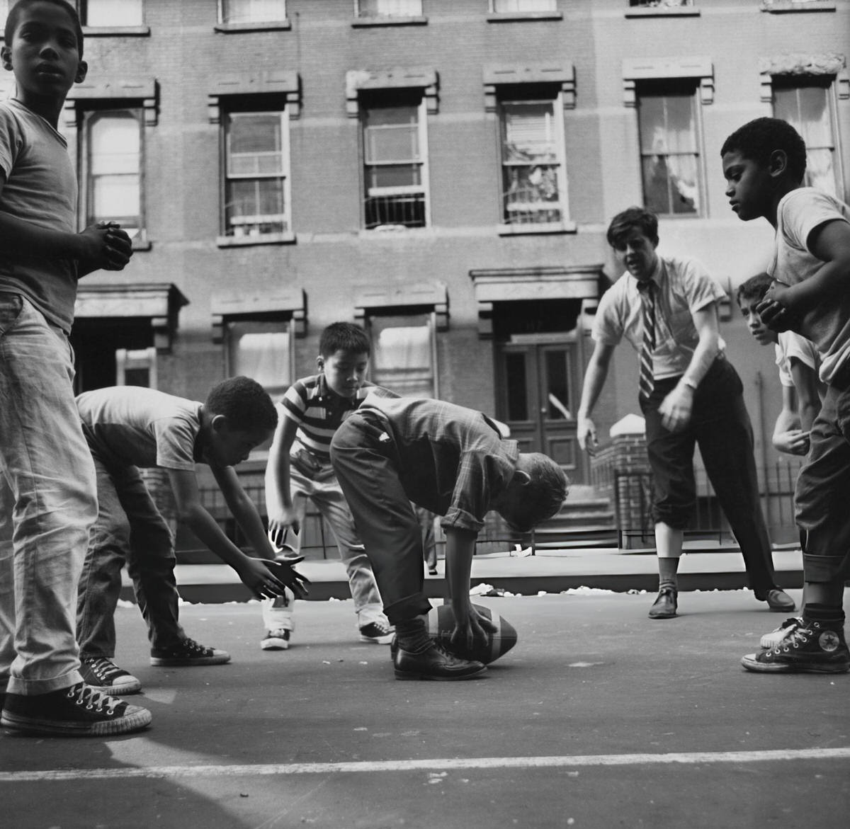 Boys Playing American Football On A Harlem Street, 1967.