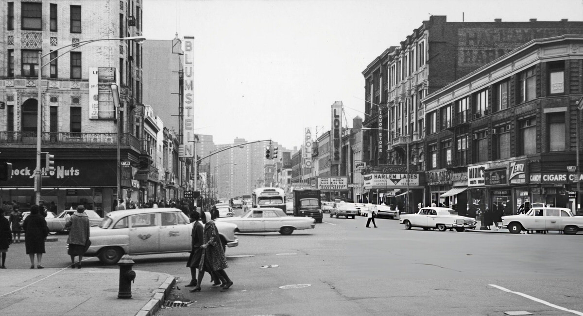 View East Along West 125Th Street At 7Th Avenue Featuring The Apollo Theatre, Harlem, 1964.
