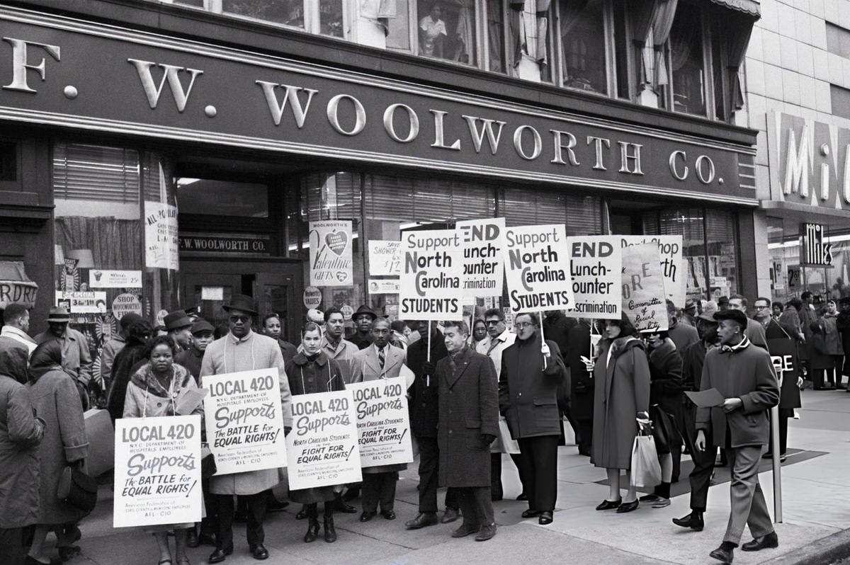 Core Demonstrators Protesting Lunch Counter Discrimination Outside A Woolworth Store In Harlem, 1960.