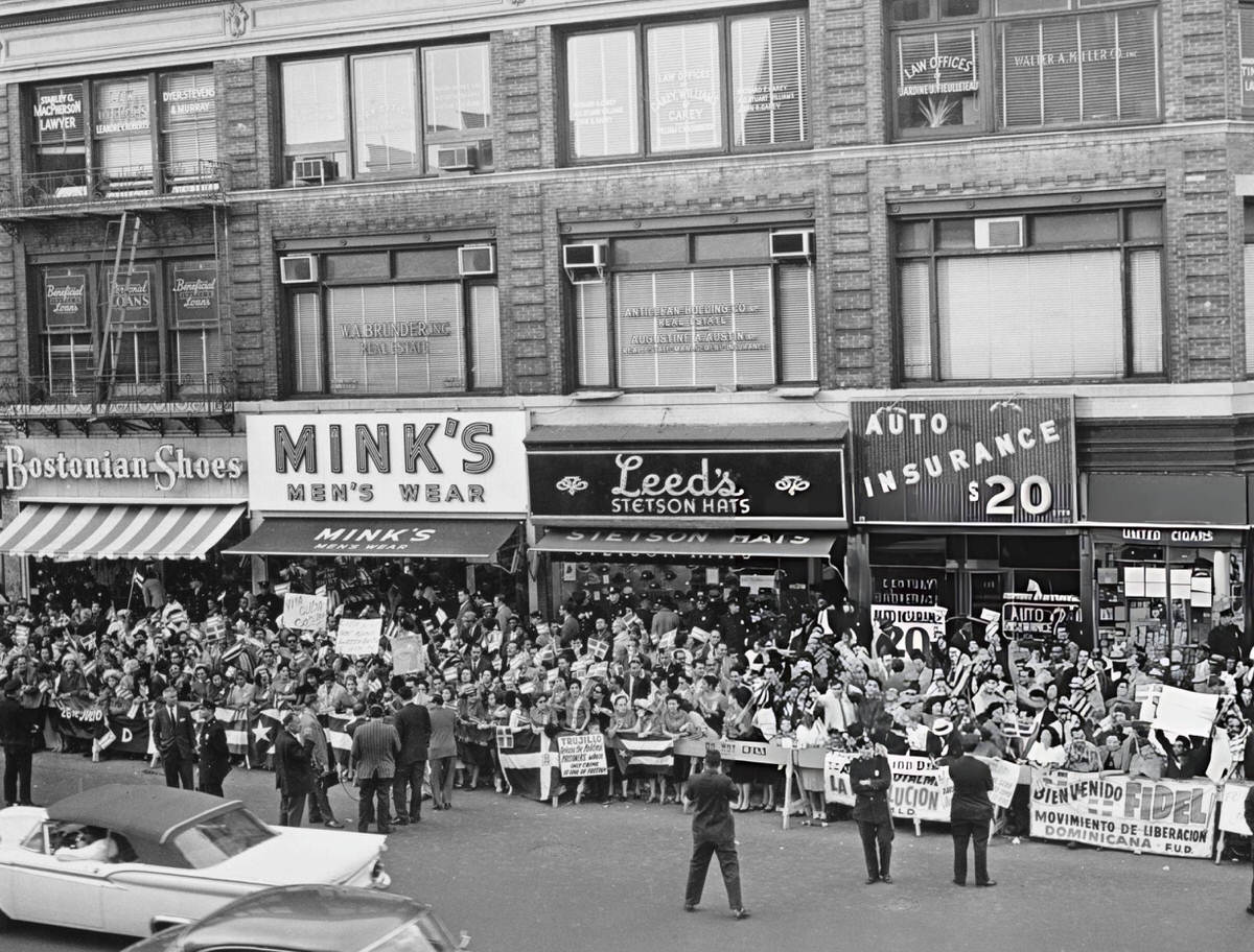Critics And Supporters Of Fidel Castro Outside The Hotel Theresa, New York, 1960.