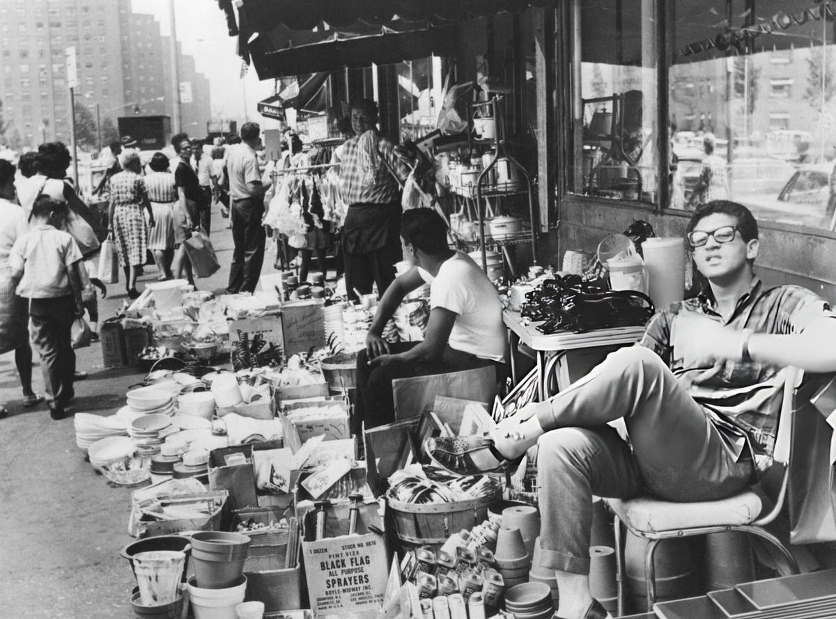 Street Vendors And Shoppers In Harlem, 1965.