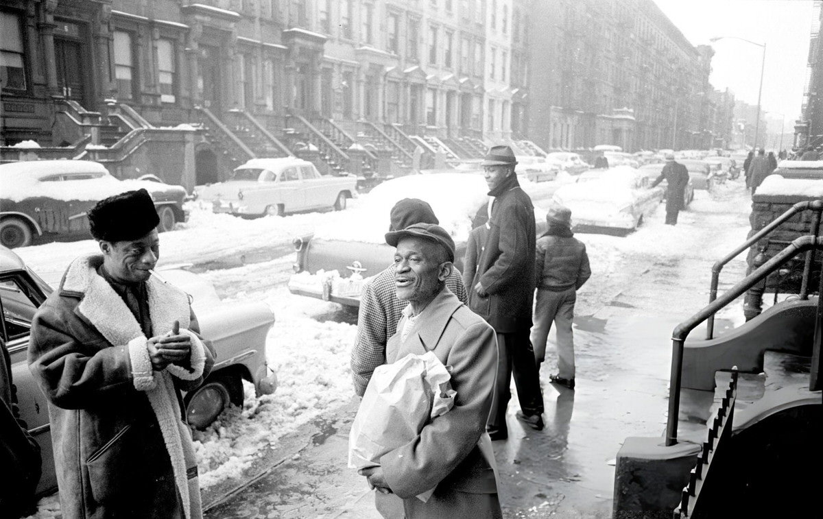 James Baldwin Speaking With A Man On A Snowy Harlem Sidewalk, 1963.