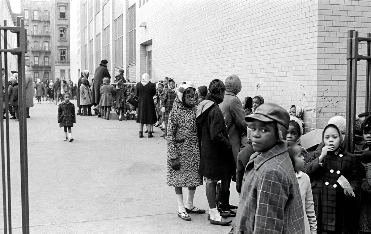 Children Queuing Outside A School In Harlem, 1963.