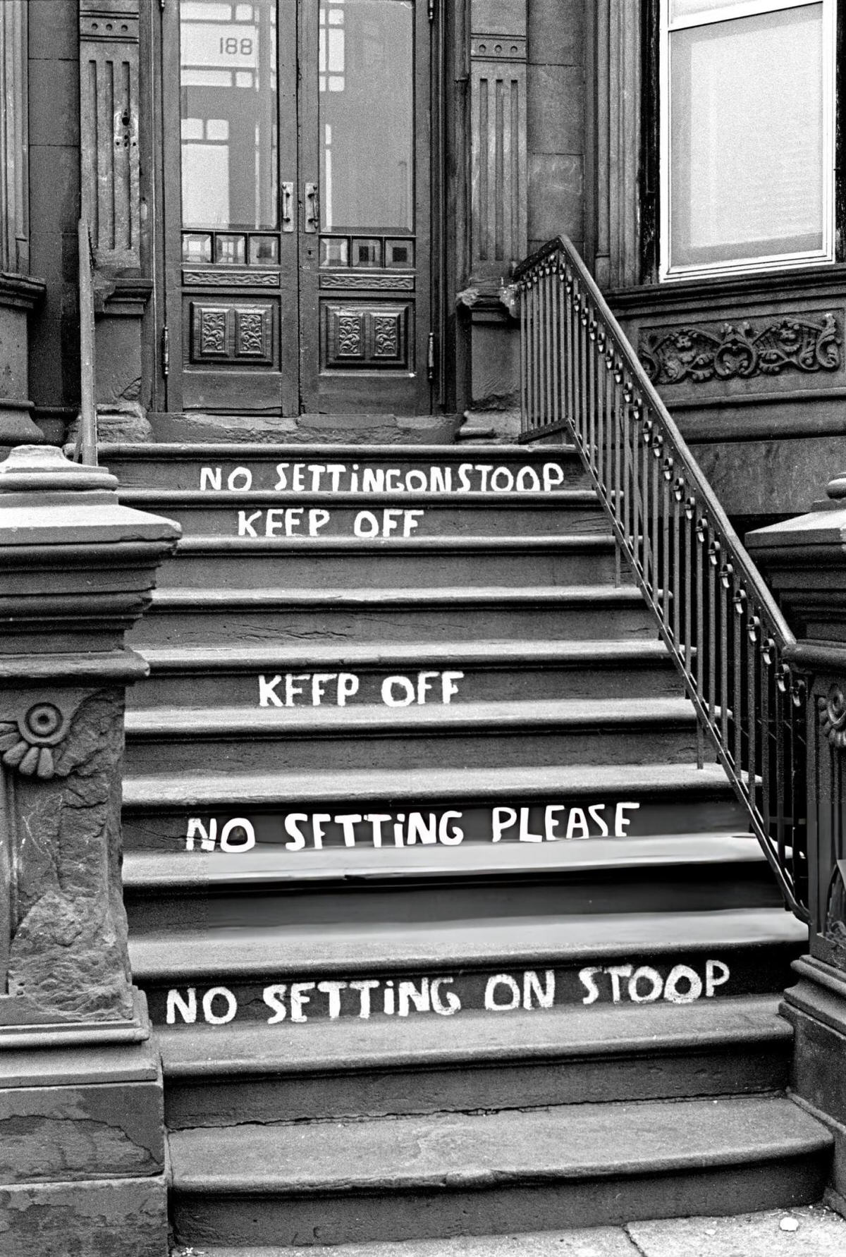 Sign On A Stoop Instructing People To Keep Off, Harlem, 1963.
