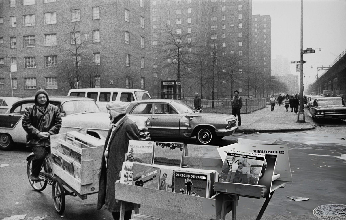 Street Vendor Selling Mexican And Puerto Rican Records In Spanish Harlem, 1965.