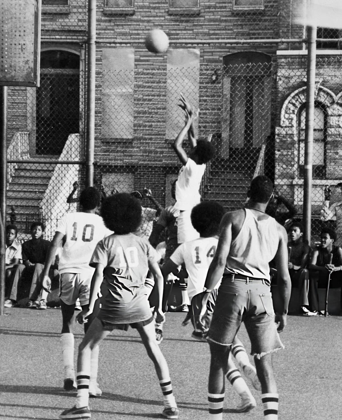 Men Playing Basketball At An Outdoor Court, Harlem, 1978.