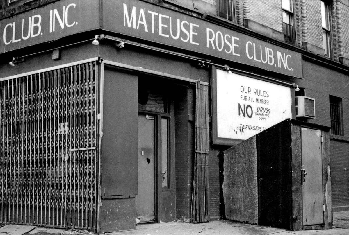 Matuse Rose Club With A Sign Prohibiting Drugs, Gambling, And Guns, Harlem, 1978.