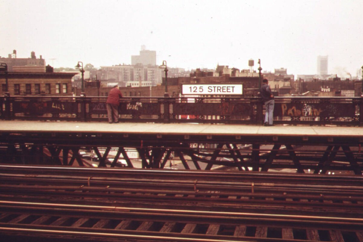 Two Men Waiting For A Train At The 125Th Street Platform, Harlem, 1973.