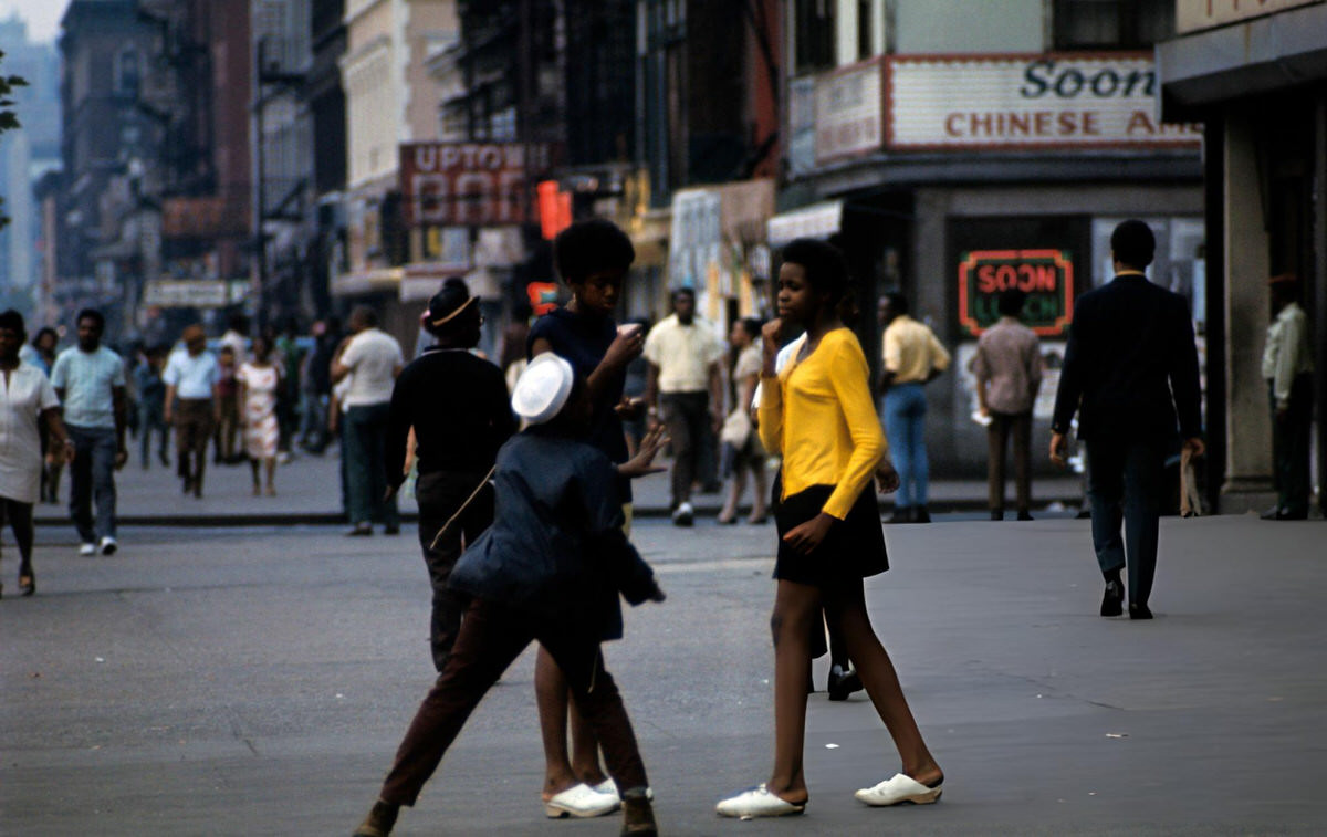 Three Teenage Girls On A Harlem Street, 1970.