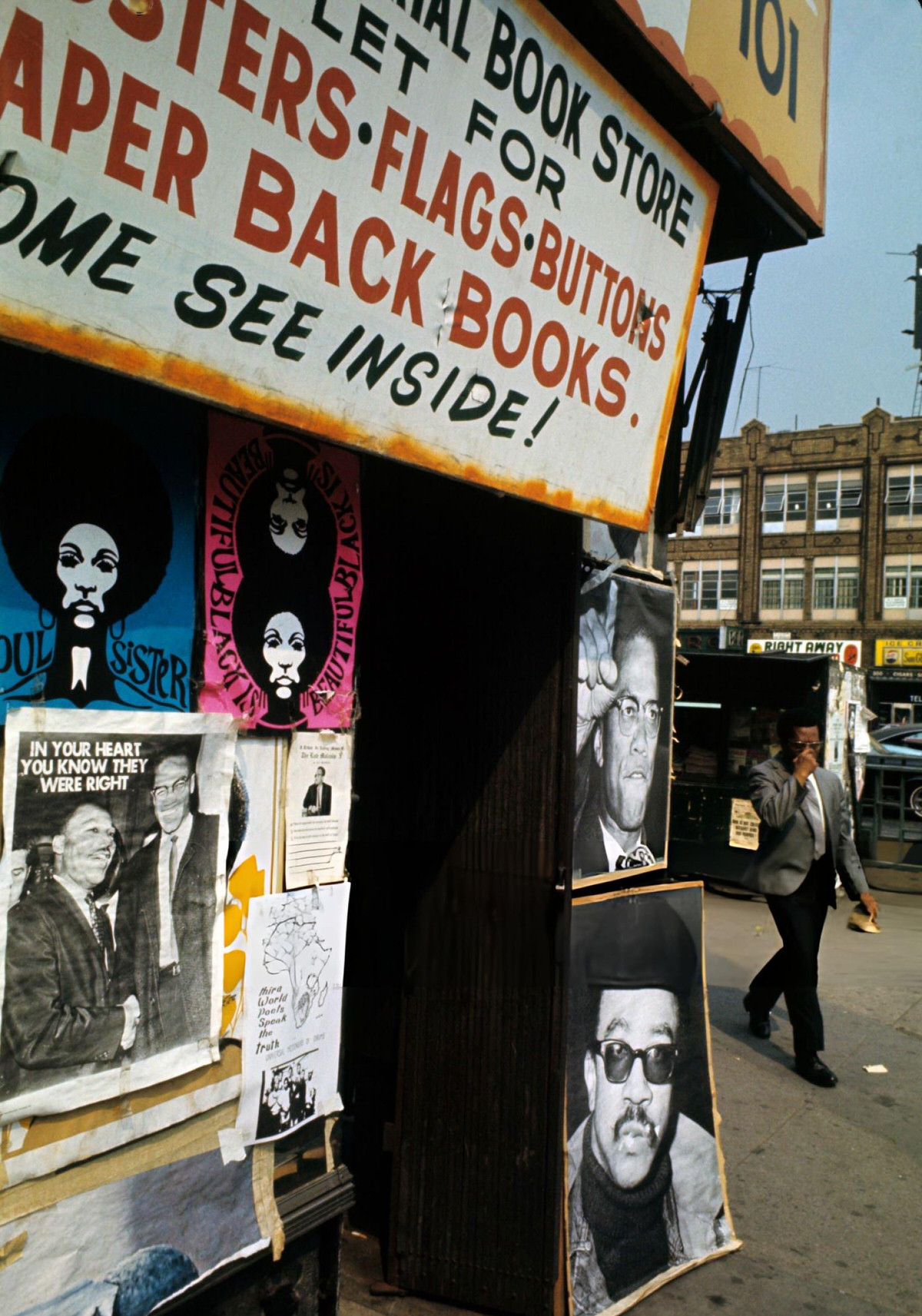 African-American Bookstore With Posters Of Imprisoned Leaders, Harlem, 1970.