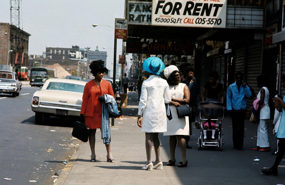 Three Women Wearing Hats On A Harlem Street, 1970.