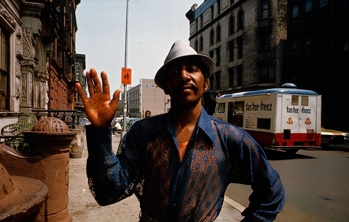 Man In A Lace Shirt On A Harlem Street, 1970.
