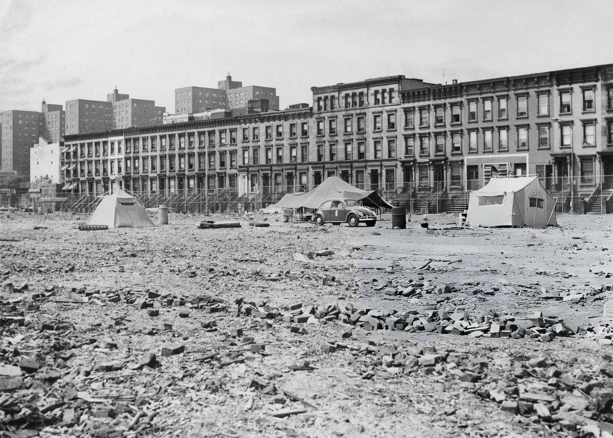 Tents On Wasteground On 125Th Street Occupied By Campaigners Opposing A Skyscraper, Harlem, 1970.