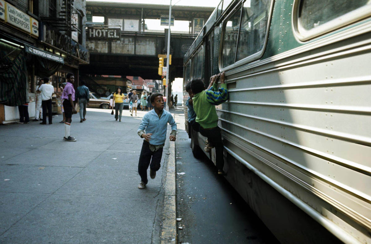 Children Clinging To The Back Of A Subway Car, Harlem, 1970.