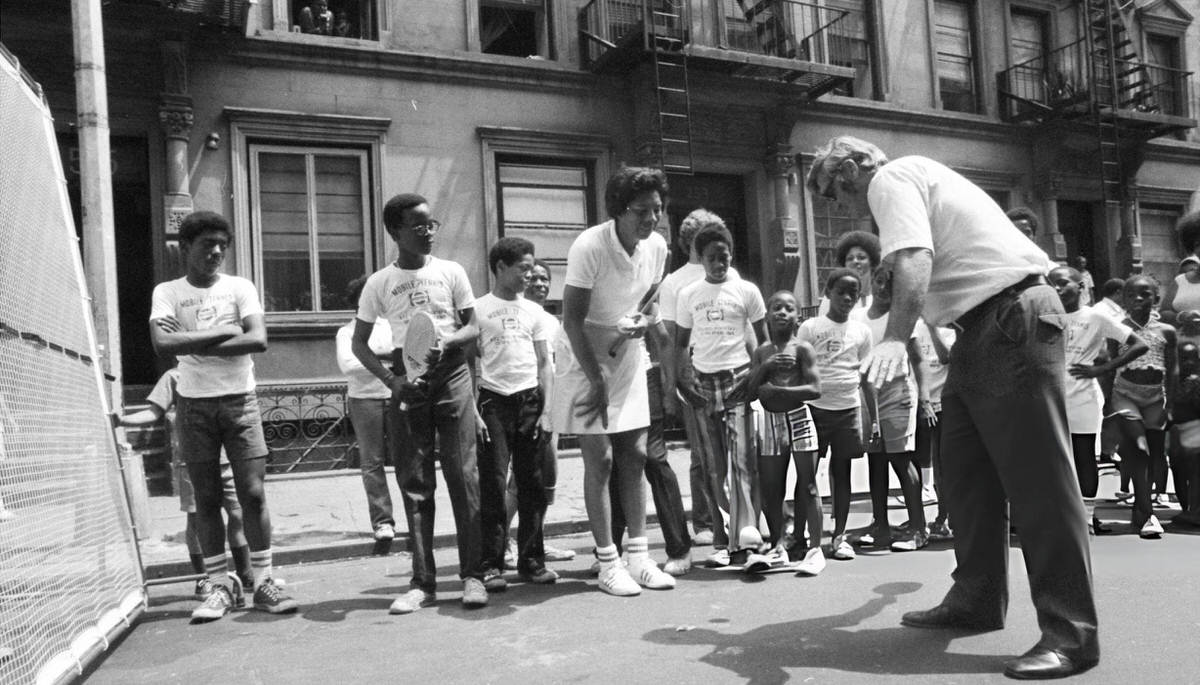Althea Gibson Watching Children Learn Paddle Tennis On West 114Th Street, Harlem, 1973.