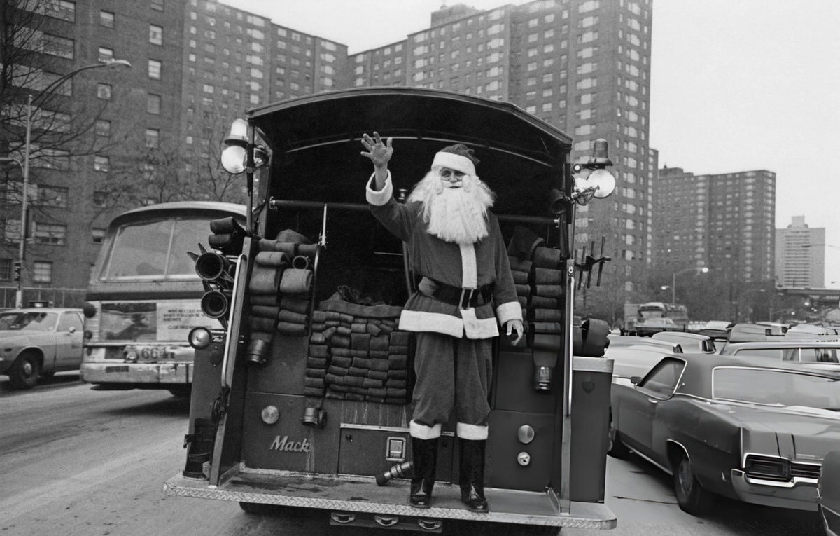 Santa Claus Waving From A Fire Engine, Harlem, 1976.