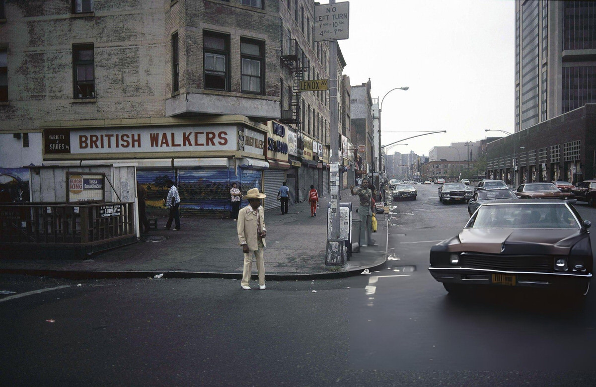 Pedestrian And Car On Lenox Avenue, Harlem, 1981.