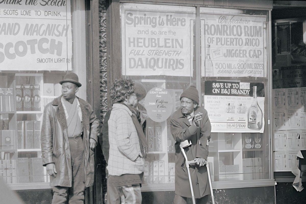 People Gathered Outside A Store On Adam Clayton Powell Jr. Boulevard, Harlem.