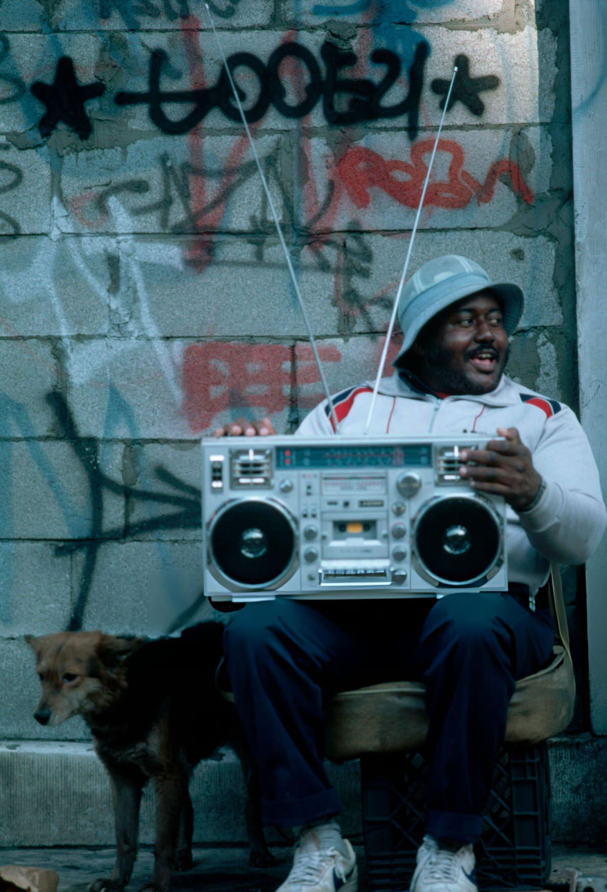 Man With A Boombox On A Harlem Street, 1986.