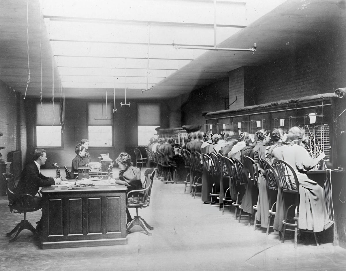 Staff And Operators At The Harlem Exchange Central Switchboard Office, New York, 1897.
