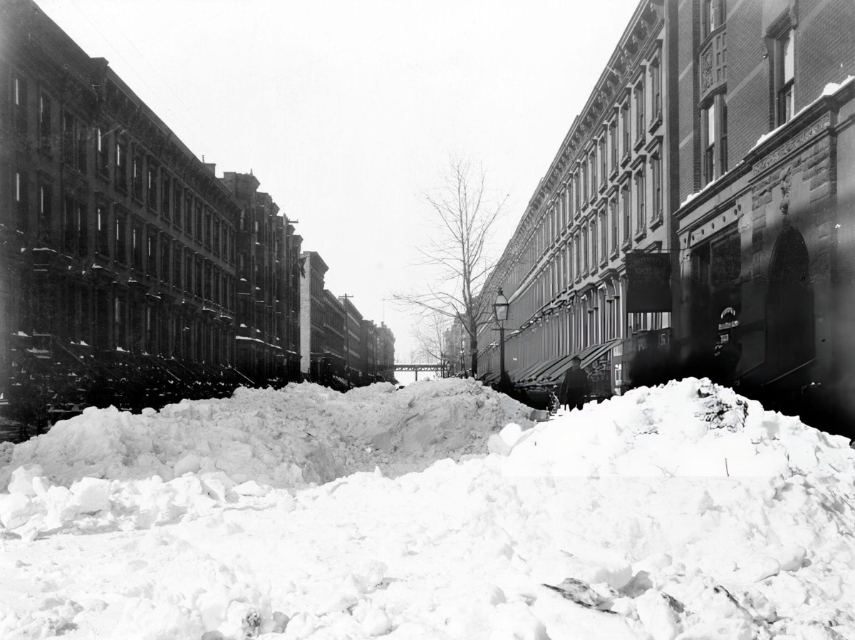 Snow-Filled Street In Harlem After The Blizzard Of 1899, New York, 1899.