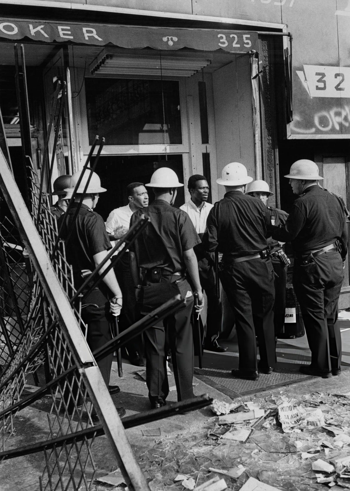Police Officers Questioning Protesters Outside A Pawnbroker'S Shop At 325 Lenox Avenue, Harlem, 1964.