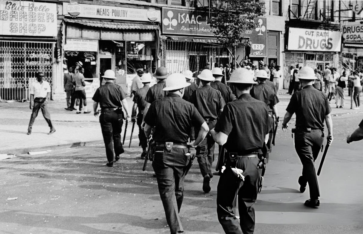 Police Officers Preparing To Disperse Protesters On Lenox Avenue, Harlem, 1964.