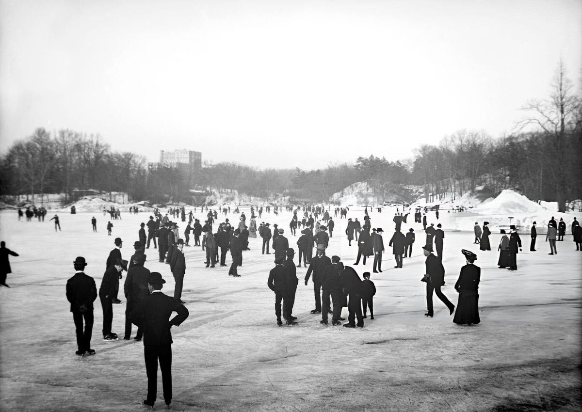 Ice Skating In Central Park, New York, 1900.