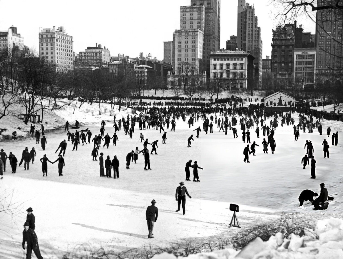 Ice Skating At The Winter Sports Carnival On The 59Th Street Lake In Central Park, New York, 1930S.