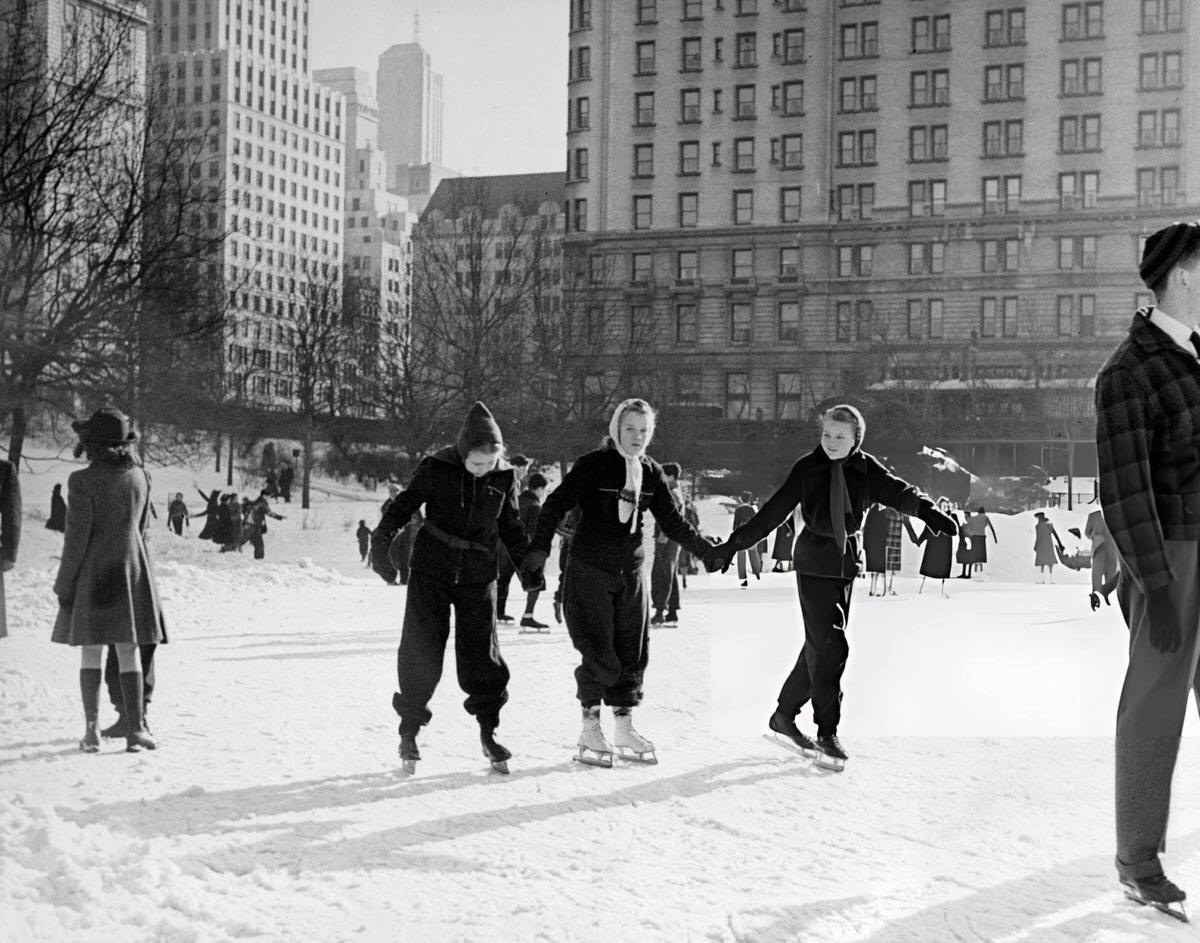 Ice Skating In Central Park, New York, 1955.