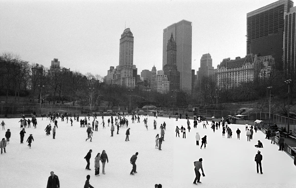 New Yorkers Skating On The Ice Rink In Central Park, 1972.