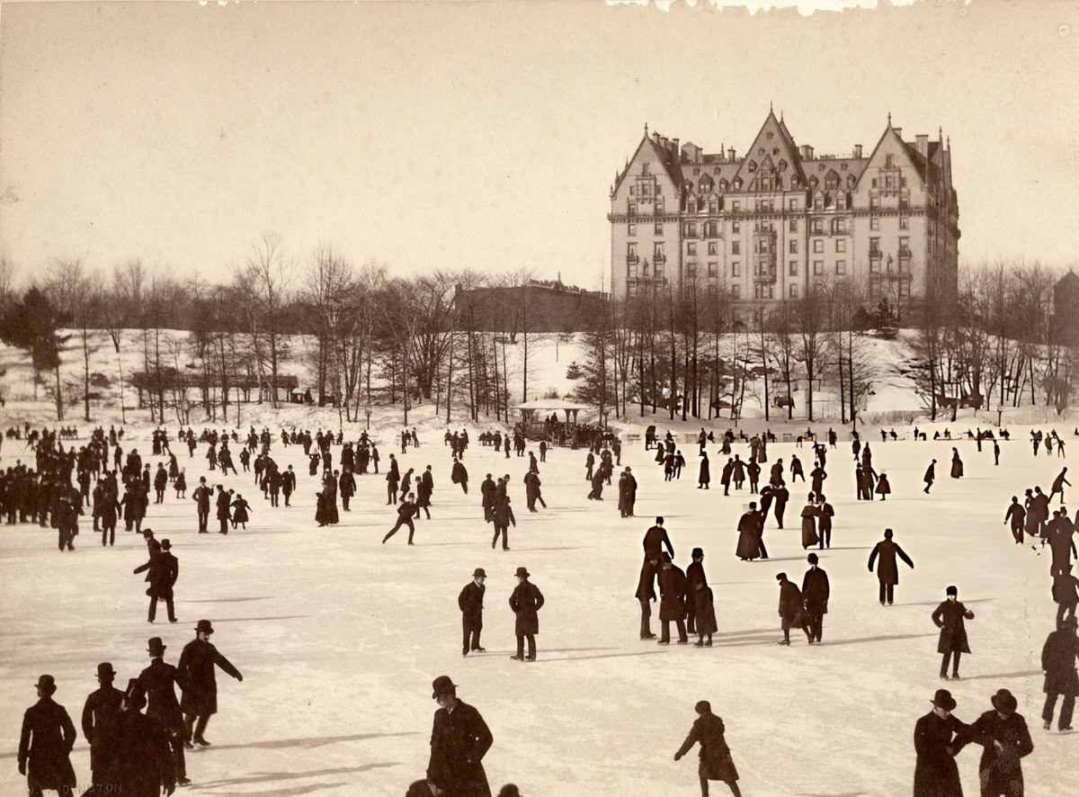 Ice Skaters In Central Park With The Dakota In The Background, New York, 1890.