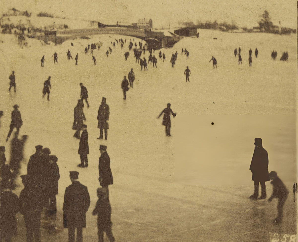 Skating Scene In Central Park, New York, 1860.