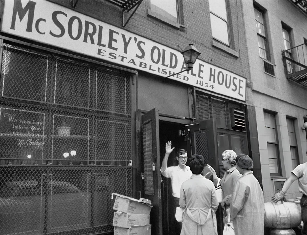 Manager Daniel O'Connell-Kirwan Attempting To Stop Women From Entering Mcsorley'S Old Ale House Following A Federal Court Ruling, New York, 1970.
