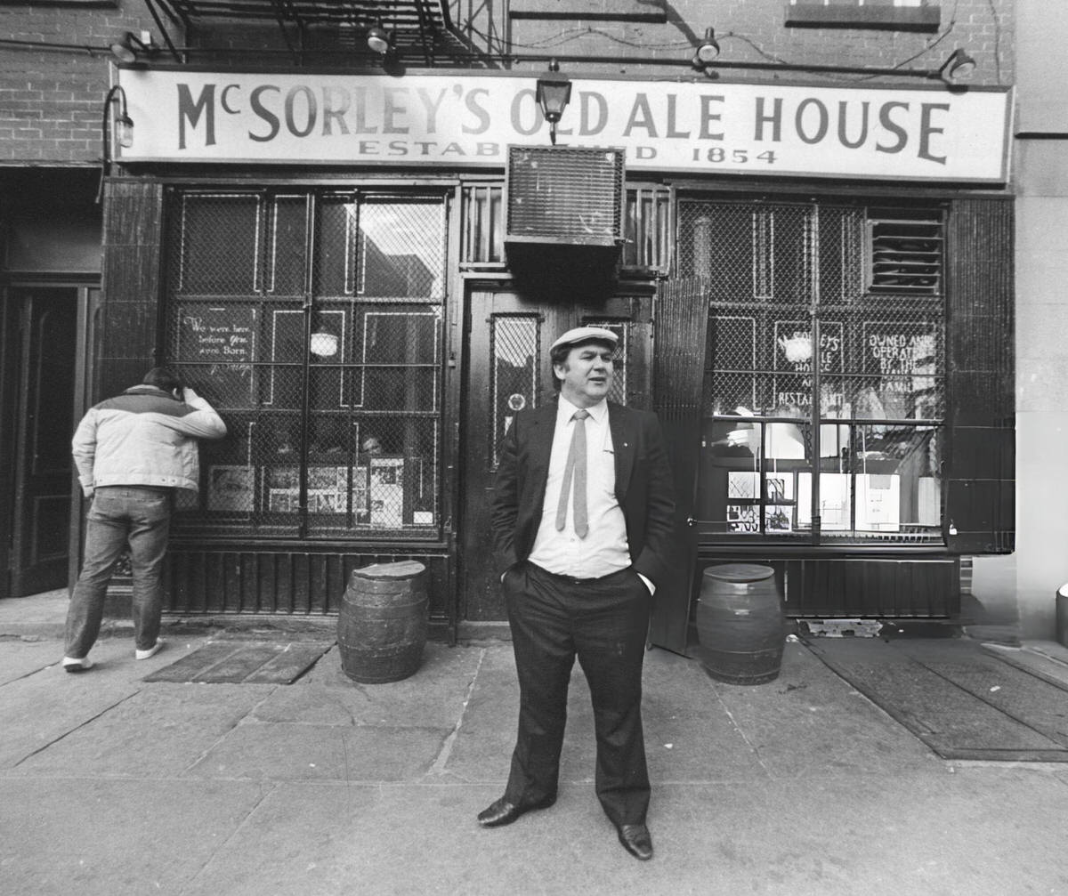 Owner Matty Maher Standing In Front Of Mcsorley'S Old Ale House During The 131St Anniversary Celebration, Manhattan, 1985.