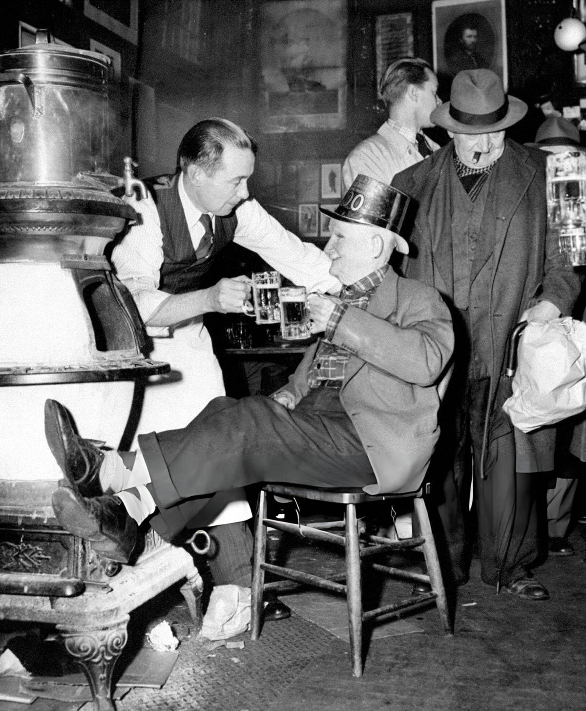 Manager Harry Kirwan And 89-Year-Old Customer Frank Hessian At Mcsorley'S Old Ale House, 1954.