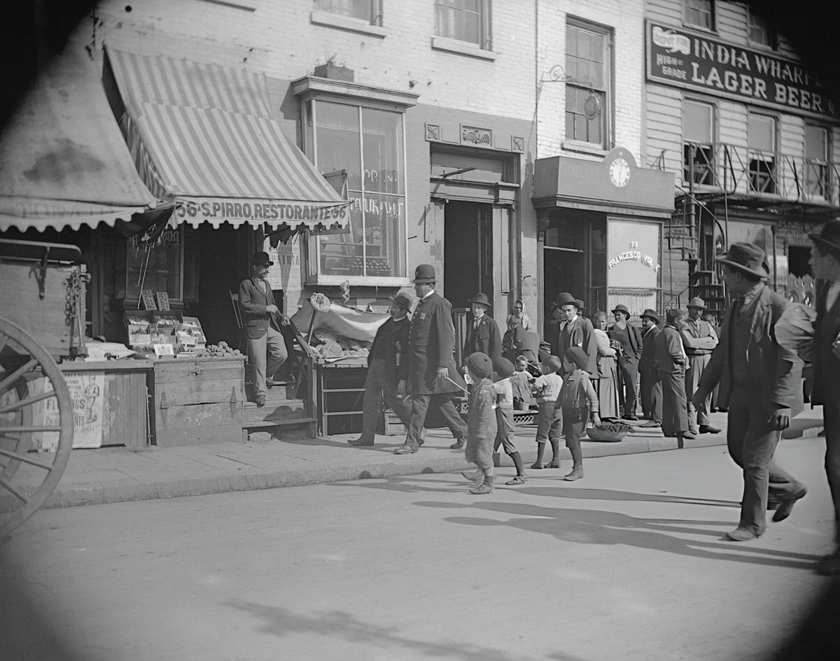 Police Officer Arresting A Man At Mulberry Bend, New York, 1897.