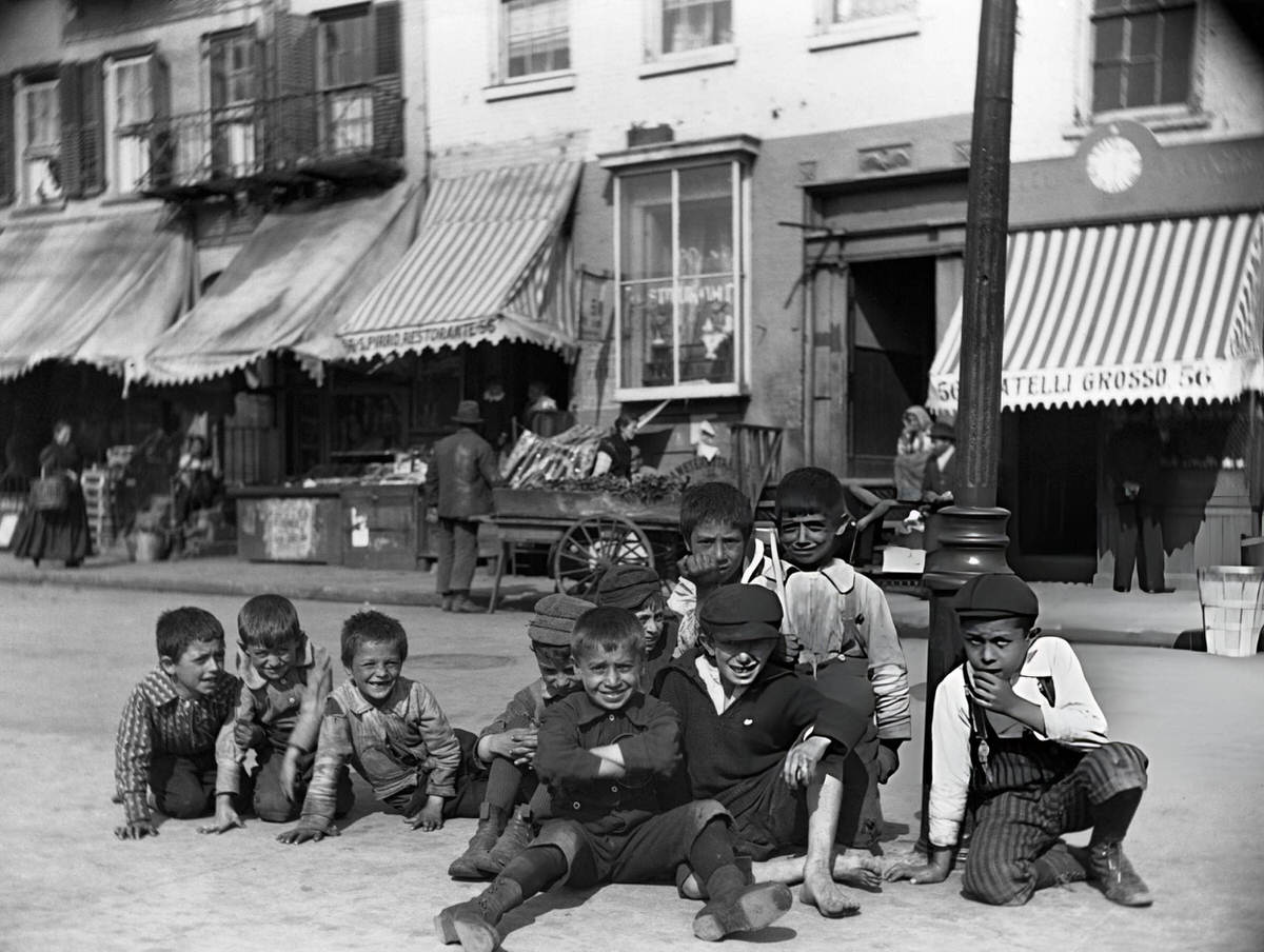 Boys Sitting In The Street At Mulberry Bend.