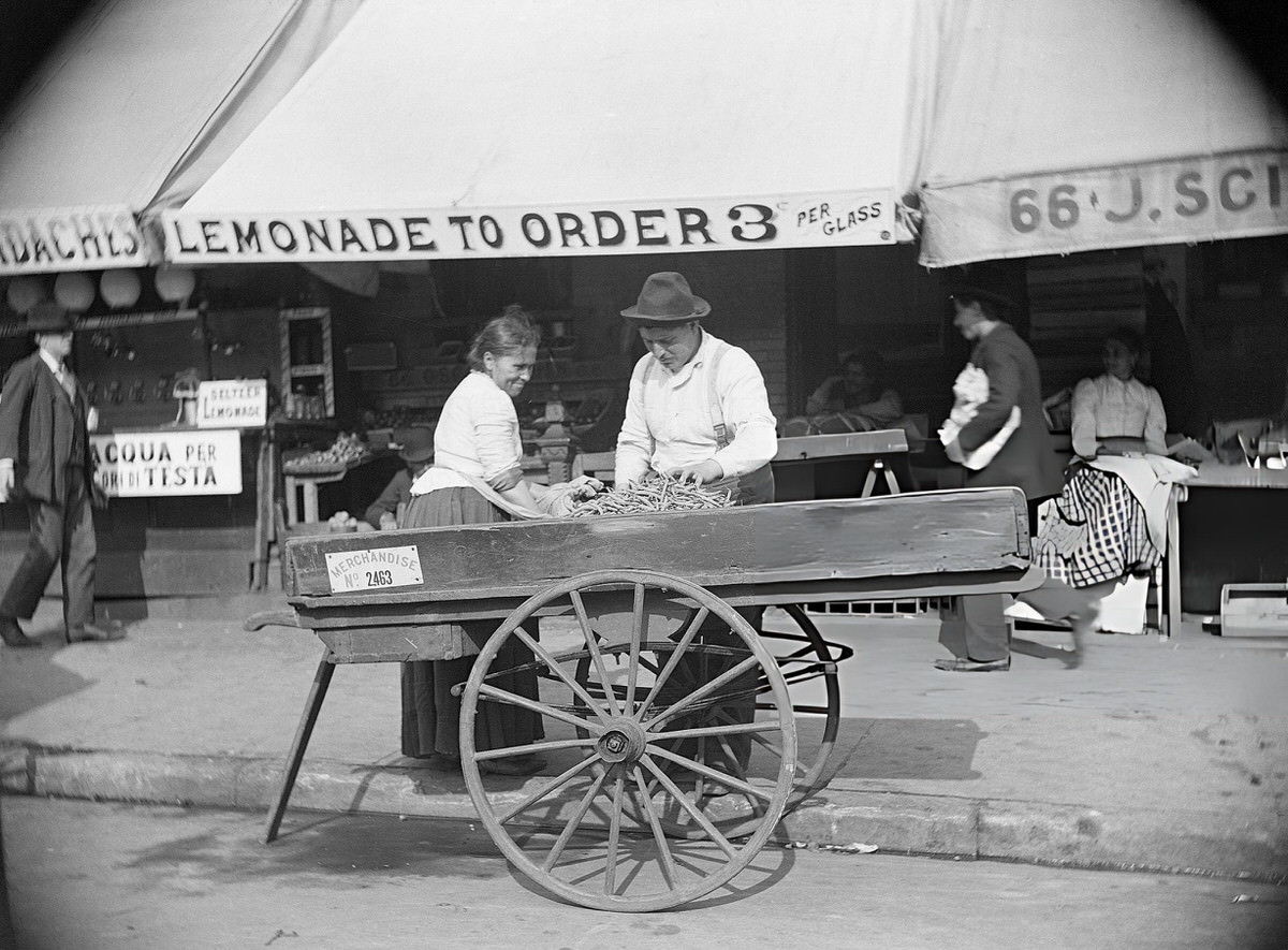 Vendor With A Licensed Pushcart At Mulberry Bend, 1897.
