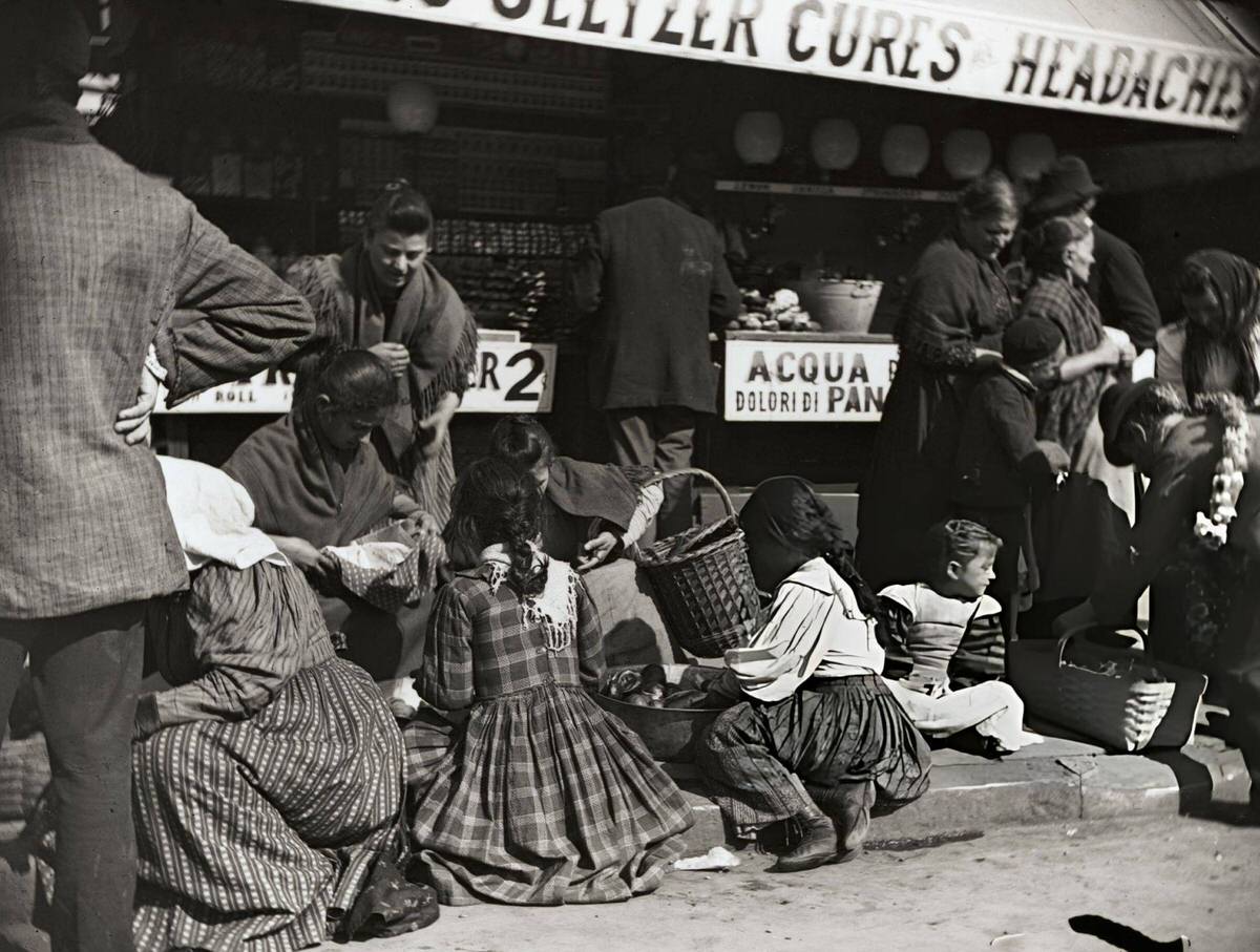 Children Selling Food To Women At Mulberry Bend.
