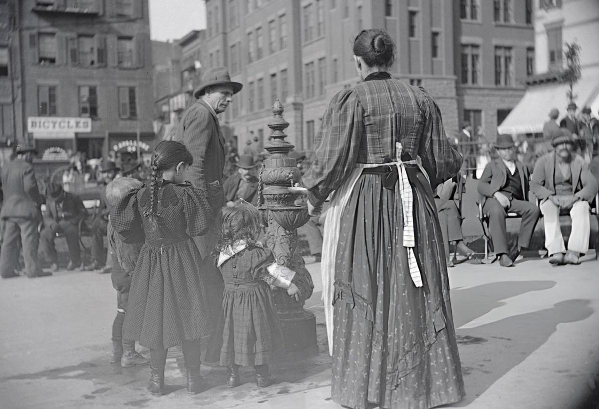 Children At A Water Fountain At Mulberry Bend.