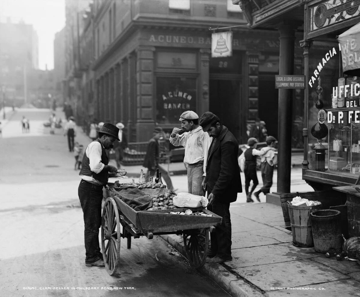 Clam Seller At Mulberry Bend, 1900.