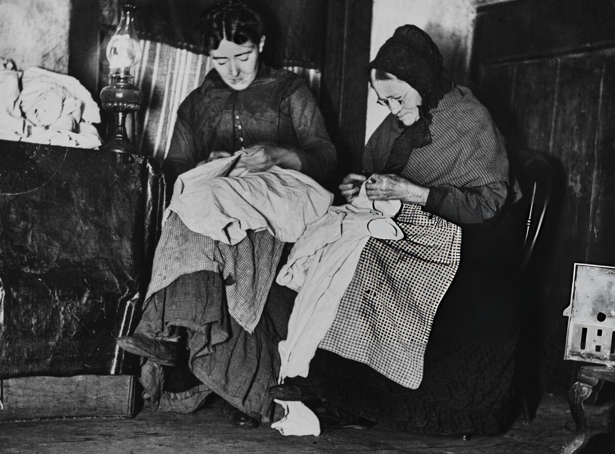 Two Seamstresses In An Elizabeth Street Attic, Manhattan, 1890.