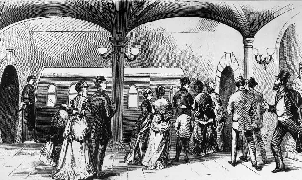 The First Iteration Of The Underground Subway Operated Using Pneumatic Force From A Big Fan. New York'S First Underground Railroad Line Started Running Under Broadway In Manhattan In 1870.
